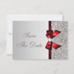 Silver Sequins, Red Bow &amp; Diamond Save The Date at Zazzle