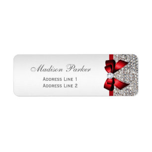 Silver Sequins Red Bow Wedding Personalized Label