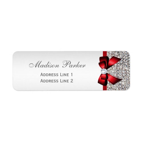 Silver Sequins Red Bow Wedding Personalized Label