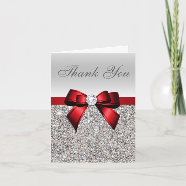 Silver Sequins Red Diamond Bow Thank You (Front)