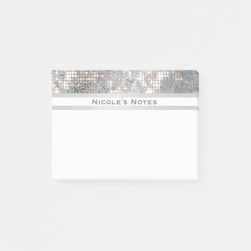 Silver Sequins Sparkle Glam Trendy Personalized Post_it Notes