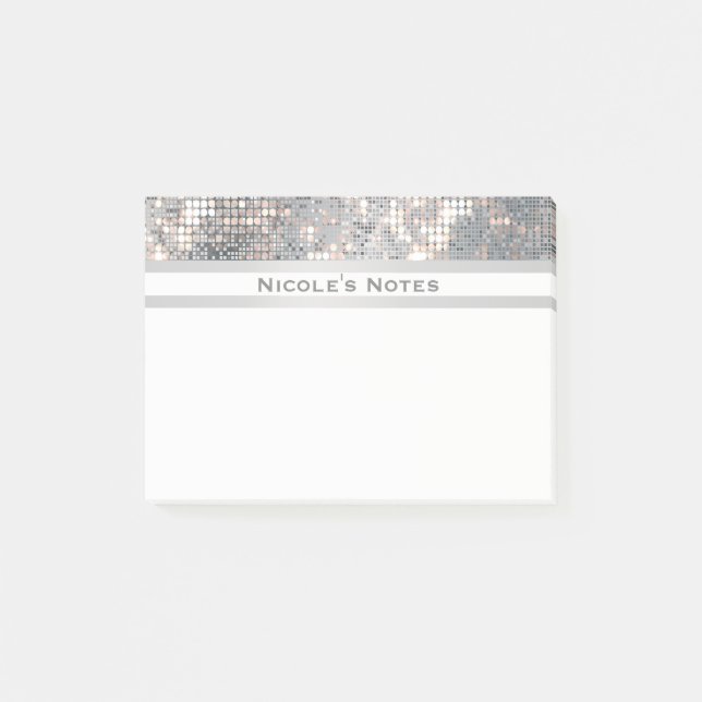 Silver Sequins Sparkle Glam Trendy Personalized Post-it Notes (Front)