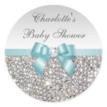 Silver Sequins Teal Bow Diamond Baby Shower