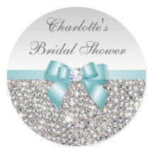 Silver Sequins Teal Bow Diamond Bridal Shower