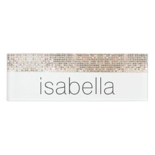Silver Sequins White Salon Spa Employee Name Tag