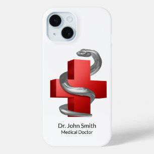 Silver Serpent Snake Red Medical Cross Symbol iPhone 15 Case