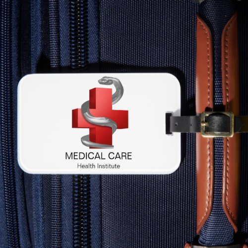 Silver Serpent Snake Red Medical Cross Symbol Luggage Tag