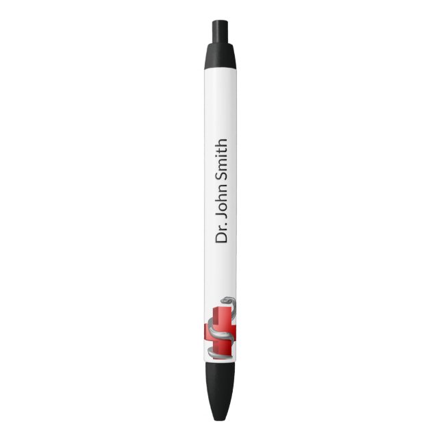 Silver Serpent Snake Red Medical Cross Symbol Pen (Front Vertical)