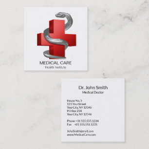 Silver Serpent Snake Red Medical Cross Symbol Square Business Card