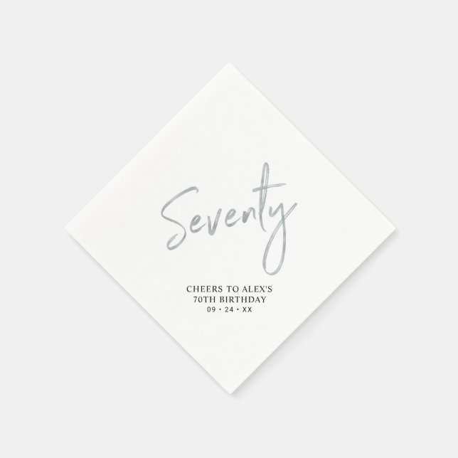 Silver Seventy Modern Adult 70th Birthday Party Napkins (Corner)
