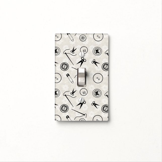 Silver Sewing Pattern with Monogram Light Switch Cover (In Situ)