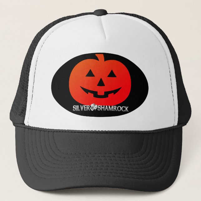 Silver Shamrock Jack O'Lanternrn Trucker Hat (Front)