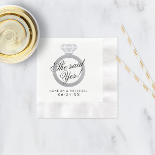 Silver She Said Yes Diamond Ring Wedding Paper Napkins