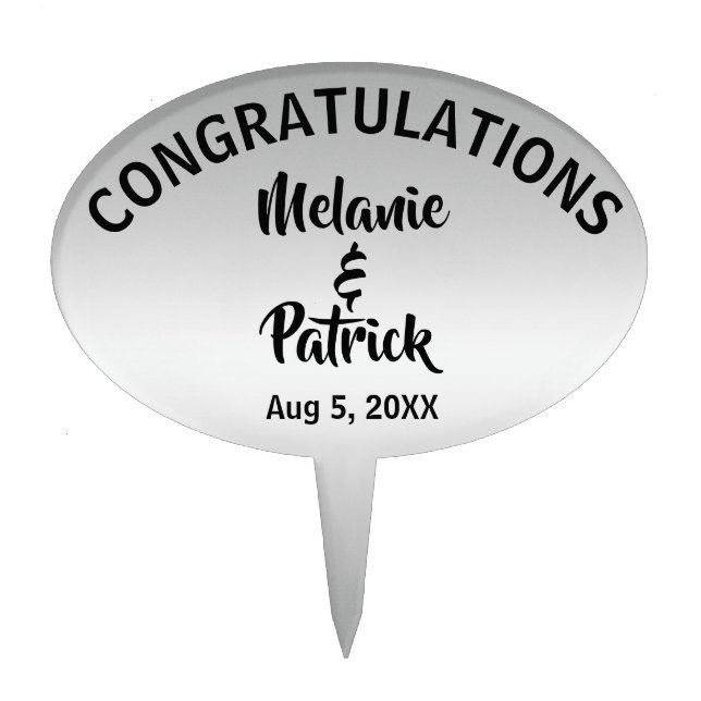 Silver Sheen Wedding Congratulations Cake Topper (Front)