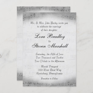 Silver Sheet Music Theme Wedding Invitation