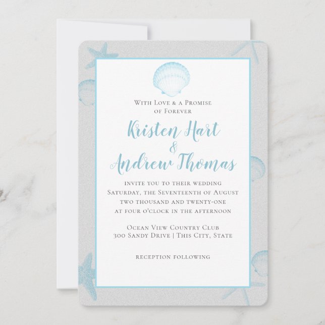 Silver Shells Destination Wedding Invitation (Front)