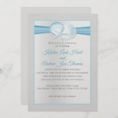 Silver Shells Tropical Blue Beach Wedding Invitation (Front/Back)