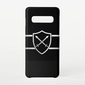 Silver Shield Outline on Black Background Samsung Galaxy S10 Case
