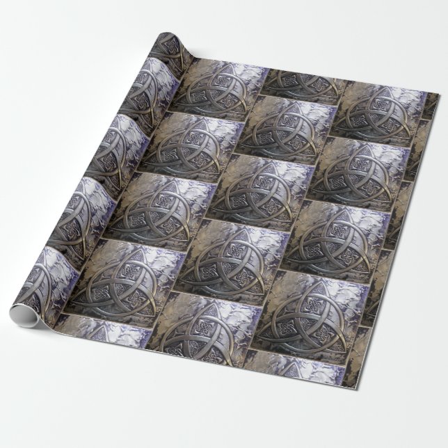 Silver Shield Triquetra Medieval Wrapping Paper (Unrolled)