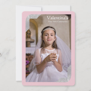 Silver Shimmer Corners Photo Pk First Communion Invitation