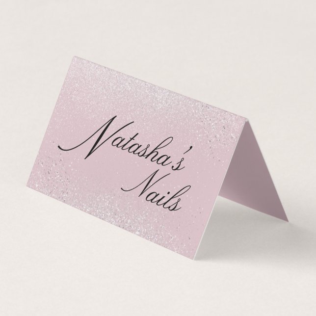 Silver Shimmer Dust and Pink Folded Business Card (Front)