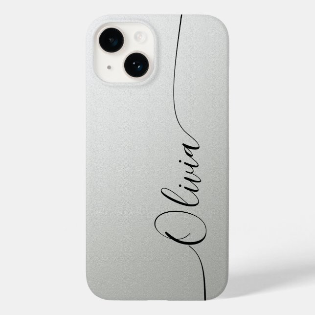 Silver Shimmer Elegant Calligraphy Script Name Case-Mate iPhone Case (Back)