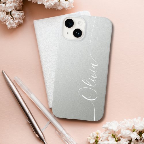 Silver Shimmer Elegant Calligraphy Script Name Case_Mate iPhone 14 Case