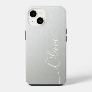Silver Shimmer Elegant Calligraphy Script Name iPhone 14 Case