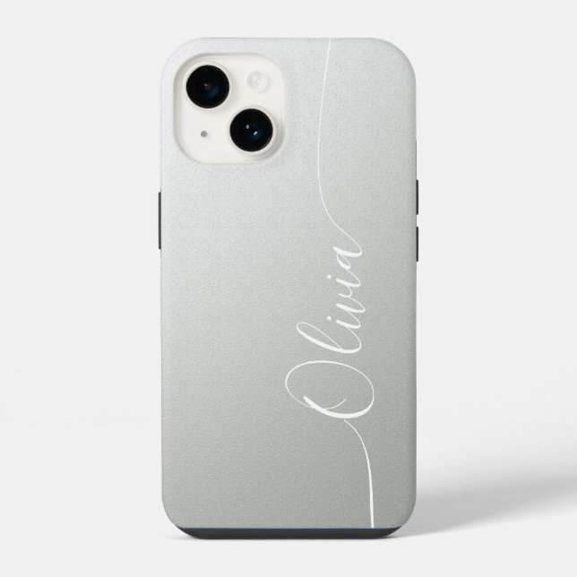 Silver Shimmer Elegant Calligraphy Script Name Iphone Case (Back)