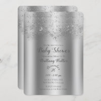 Silver Shimmer Flutter Butterfly Baby Shower Invitation