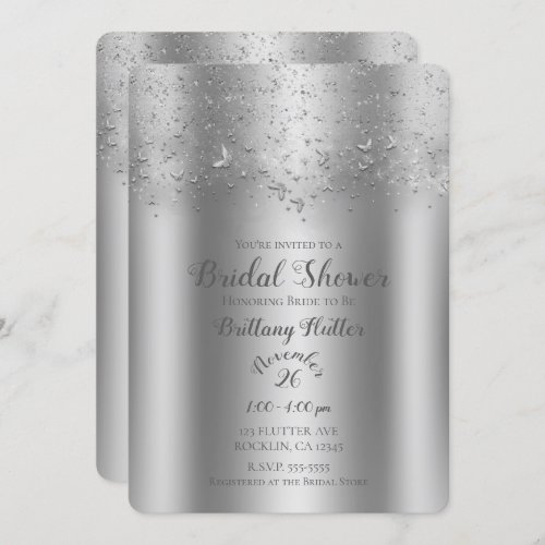 Silver Shimmer Flutter Butterfly Bridal Shower Invitation