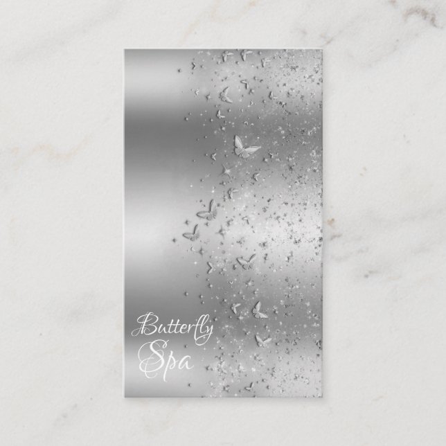 Silver Shimmer Glitter Sparkle Flutter Butterfly Business Card (Front)