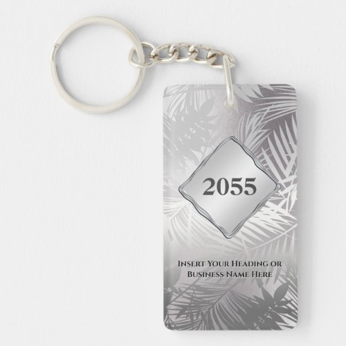 Silver shimmer palm leaf tropical beach resort keychain