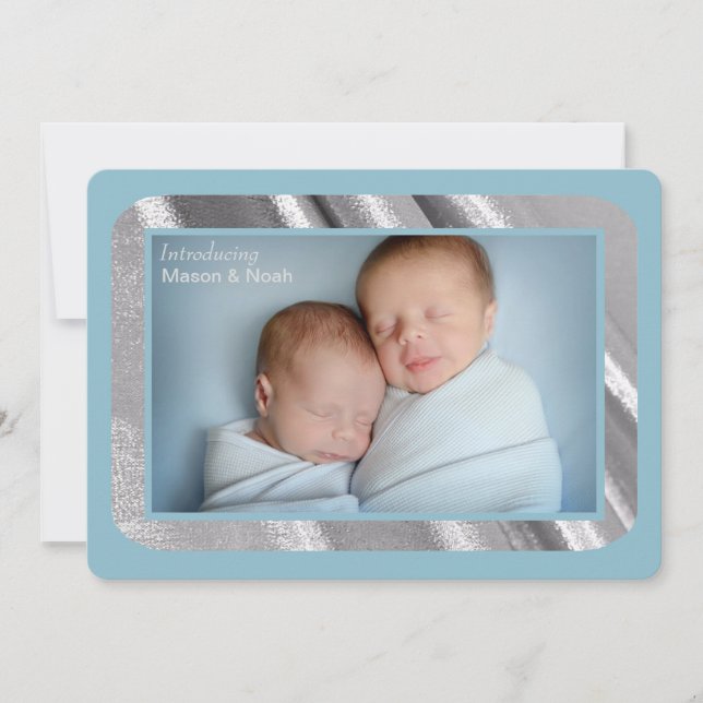 Silver Shimmer Photo Birth Announcement (Front)