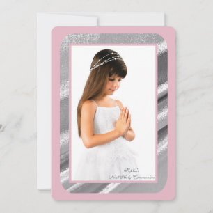 Silver Shimmer Photo Pk First Communion Invitation