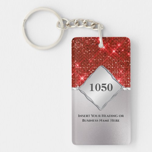 Silver shimmer red sequin sparkle room number keychain