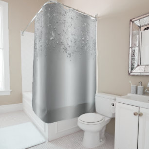 Silver Shimmer Sparkle Flutter Butterfly Shower Curtain