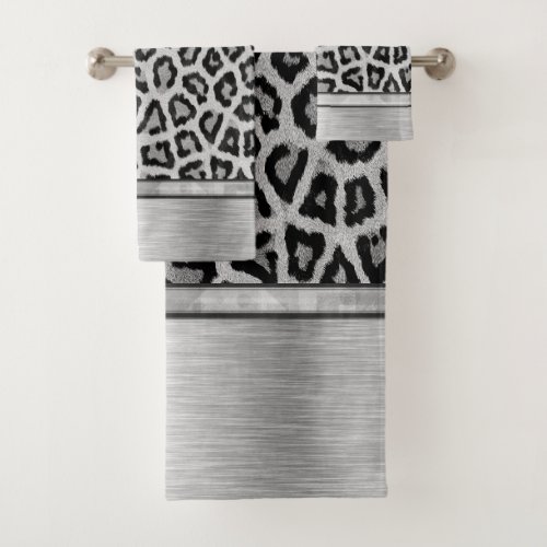 Silver Shimmery Leopard Print Bath Towel Set