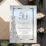 Silver Shiny Diamonds Dress Silver 50th Birthday Invitation<br><div class="desc">A silver sequin dress with confetti on a silver background.</div>