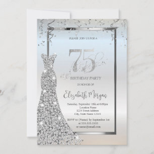 Silver Shiny Diamonds Dress Silver 75th Birthday Invitation