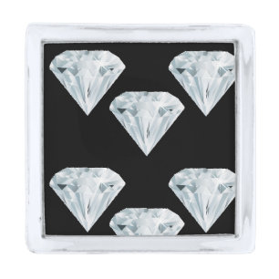 Silver shiny diamonds on black finish lapel pin