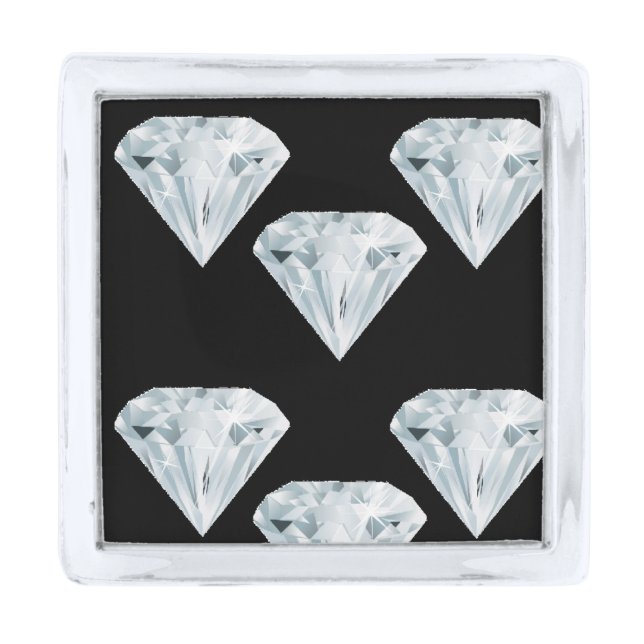 Silver shiny diamonds on black finish lapel pin (Front)
