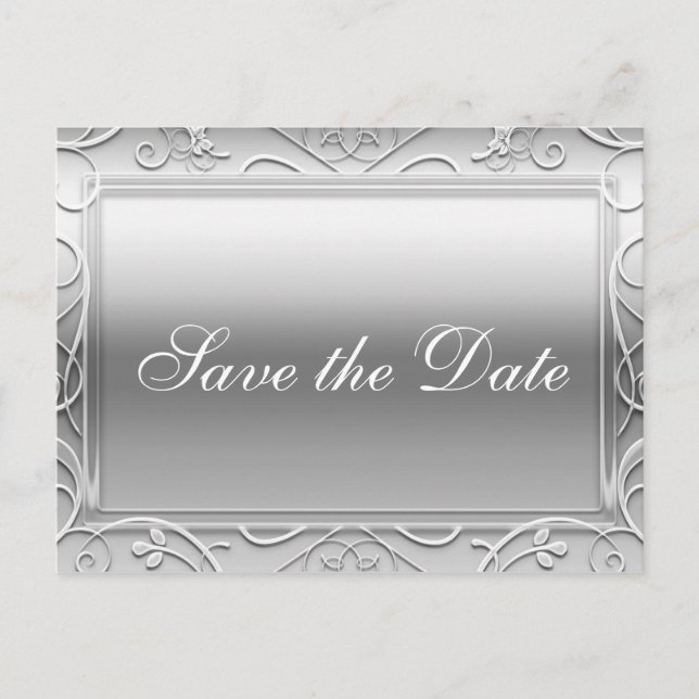 Silver Shiny Elegant Wedding Save Date Postcard (Front)