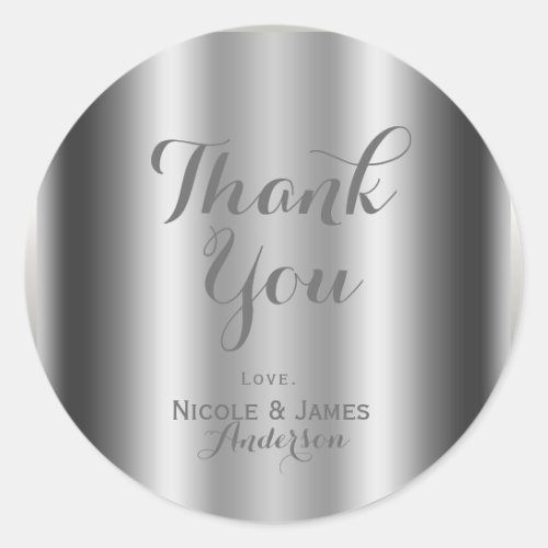 Silver Shiny Glam Elegant Custom Wedding Favor Classic Round Sticker