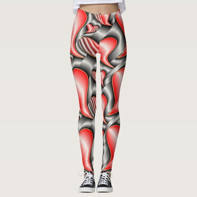 silver,shiny, love, heart, red, valentine, romanti leggings (Front)