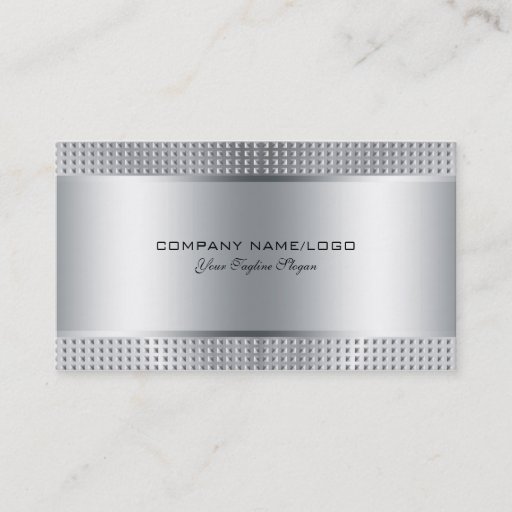 Customizable Silver Shiny Metallic Design-Stainless Steel Look Business Card Template