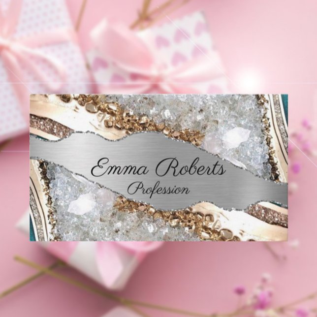 Silver Shiny Stone Glitter Business Card (Creator Uploaded)