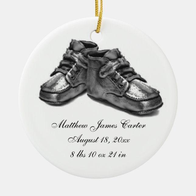 Silver Shoes Baby Birth First Christmas Keepsake O Ceramic Ornament (Front)