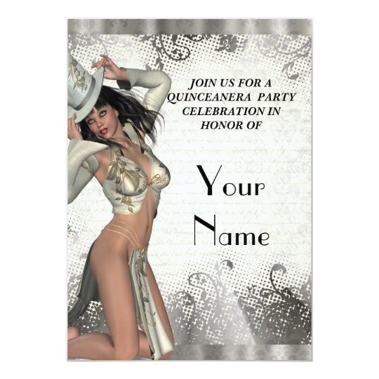 Silver showgirl quinceanera party card