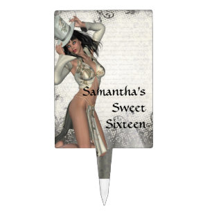 Silver showgirl sweet sixteen cake topper